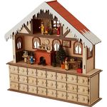 small foot Holz Form, 24 Schubladen mit kleinen Knäufen als Griff, sowie fein gearbeiteter Inneneinrichtung des winterlichen Hauses und Innenbeleuchtung Adventskalender, Natur, 39 x 10 x 38 cm