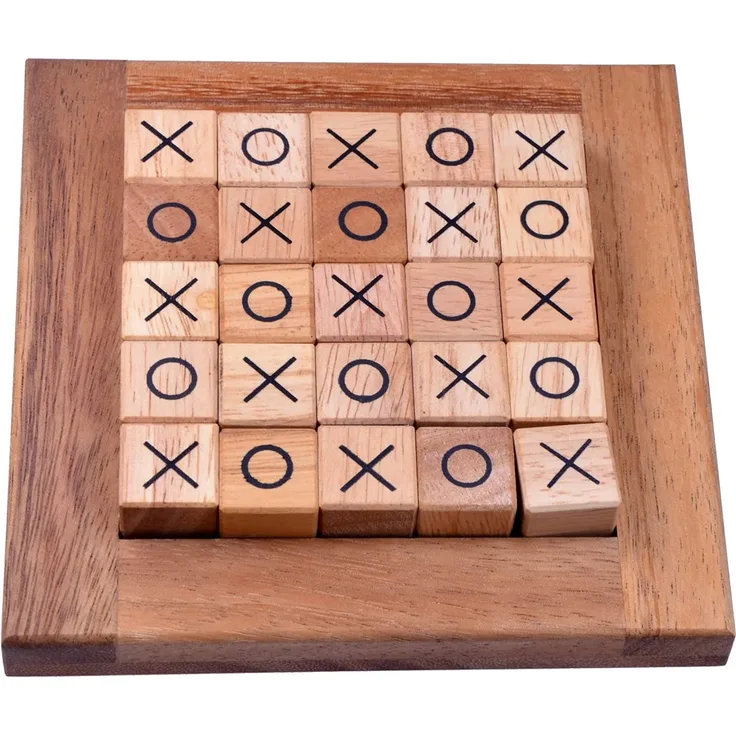 Tic Tac Toe für 2 Spieler - Spielfeld 14 x 14 cm - Strategiespiel im Holzrahmen