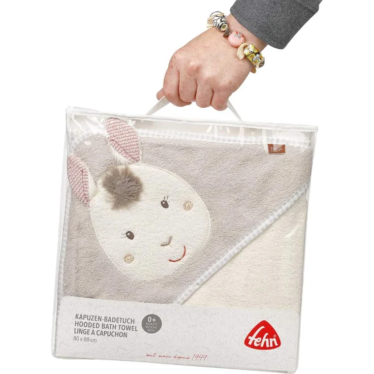 Fehn 058208 Kapuzenbadetuch Lama – Kuscheliges Handtuch mit Kapuze und Lama – Für Babys und Kleinkinder ab 0+ Monaten – Maße: 80 x 80 cm – Bild 7