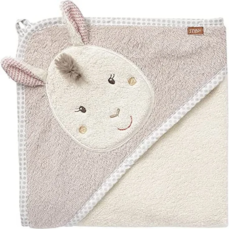 Fehn 058208 Kapuzenbadetuch Lama – Kuscheliges Handtuch mit Kapuze und Lama – Für Babys und Kleinkinder ab 0+ Monaten – Maße: 80 x 80 cm