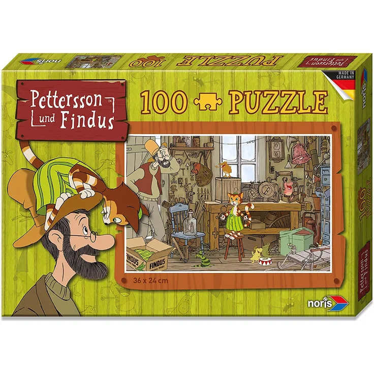 noris 606031351 - Pettersson Findus Werkstatt Puzzle, 100-teilig