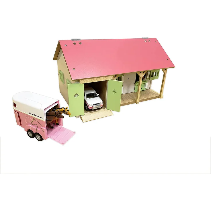 Kids Globe Spielzeug-Pferdestall mit 2 Boxen Aufbewahrung 1:32 Rosa - Preisvergleich – Bild 1