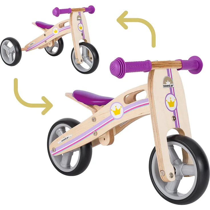 BIKESTAR Mini Kinder Laufrad Holz Lauflernrad mit DREI Rädern für Jungen und Mädchen ab 1 – 1,5 Jahre | 2 in 1 Kinderlaufrad | Kleine Prinzessin | Risikofrei Testen