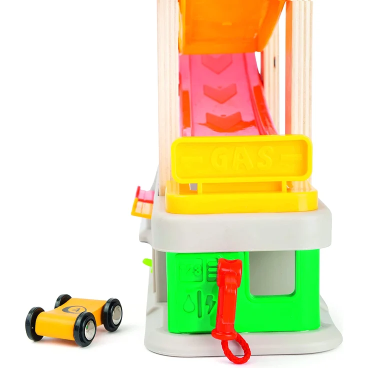 small foot 11361 Rennbahn mit Parkdeck und Garagen, Spielset mit 4 Etagen, Vier Autos und Einer Tankstelle, ab 3 Jahren – Bild 5