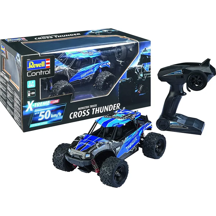 Revell Control 24831 X-Treme schneller RC Truggy Cross Thunder, 2.4 GHz, proportional, 4WD Allrad, geländegängig, bis zu 50 km/h ferngesteuertes Auto, Blau