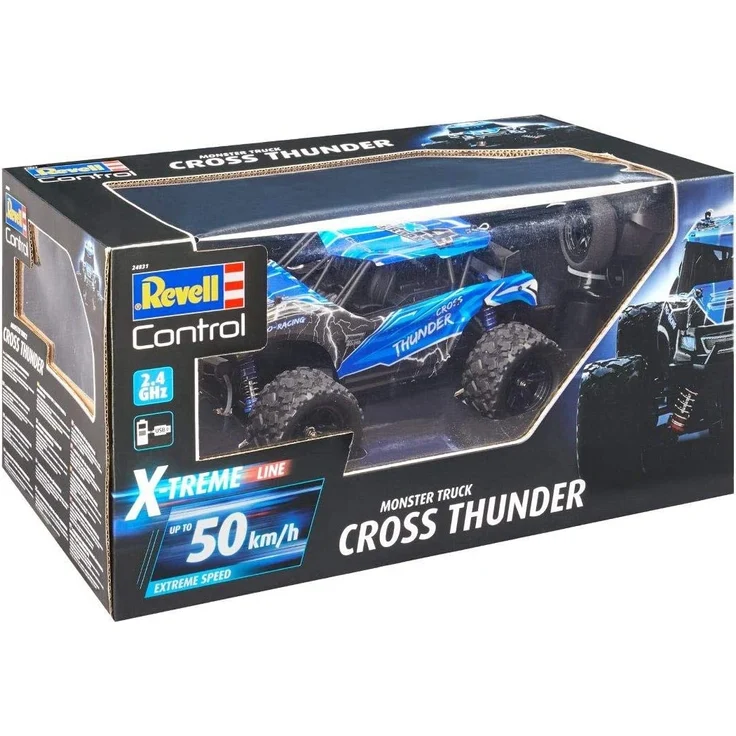 Revell Control 24831 X-Treme schneller RC Truggy Cross Thunder, 2.4 GHz, proportional, 4WD Allrad, geländegängig, bis zu 50 km/h ferngesteuertes Auto, Blau – Bild 8