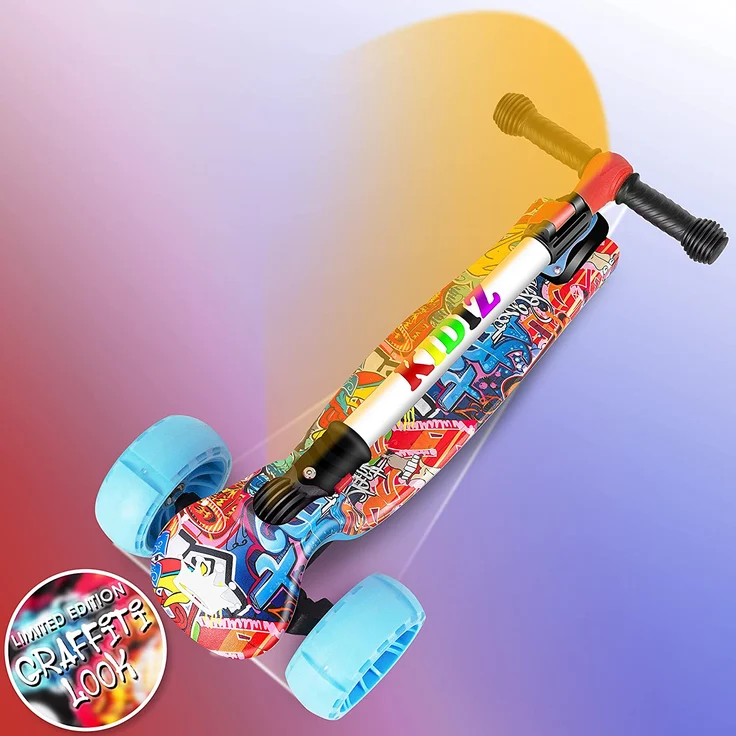 KIDIZ® Roller Kinder Scooter Pro1 Dreiradscooter mit PU LED Leuchtenden Räder Kinderroller Tret-Roller höhenverstellbarer Cityroller Kinderscooter für Kinder Jungen Mädchen ab 3-12 Jahre Graffiti – Bild 3
