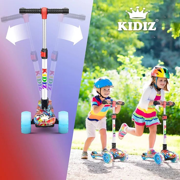 KIDIZ® Roller Kinder Scooter Pro1 Dreiradscooter mit PU LED Leuchtenden Räder Kinderroller Tret-Roller höhenverstellbarer Cityroller Kinderscooter für Kinder Jungen Mädchen ab 3-12 Jahre Graffiti – Bild 6