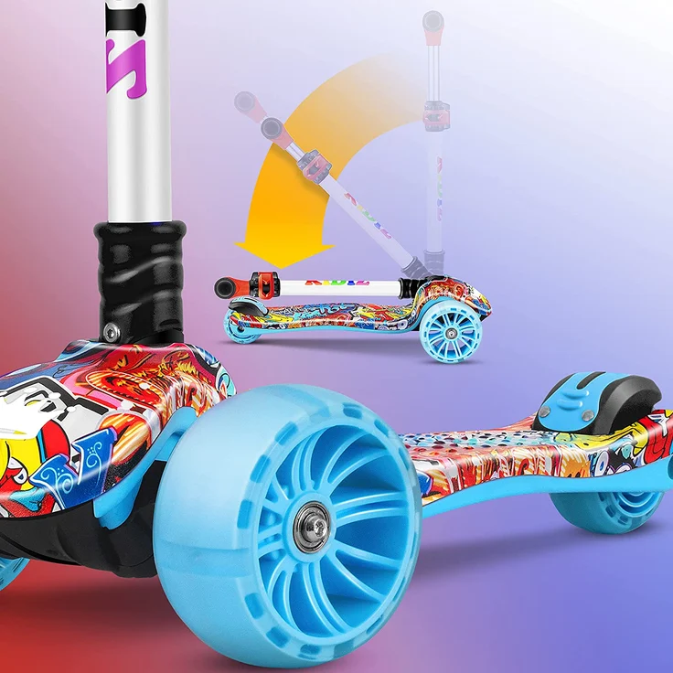 KIDIZ® Roller Kinder Scooter Pro1 Dreiradscooter mit PU LED Leuchtenden Räder Kinderroller Tret-Roller höhenverstellbarer Cityroller Kinderscooter für Kinder Jungen Mädchen ab 3-12 Jahre Graffiti – Bild 9