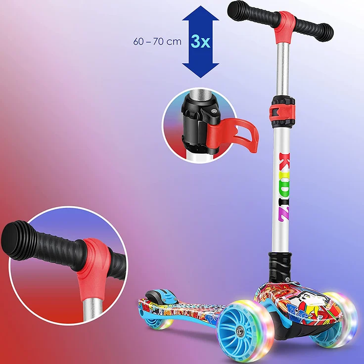 KIDIZ® Roller Kinder Scooter Pro1 Dreiradscooter mit PU LED Leuchtenden Räder Kinderroller Tret-Roller höhenverstellbarer Cityroller Kinderscooter für Kinder Jungen Mädchen ab 3-12 Jahre Graffiti – Bild 2