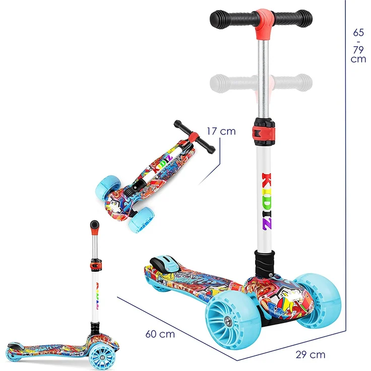 KIDIZ® Roller Kinder Scooter Pro1 Dreiradscooter mit PU LED Leuchtenden Räder Kinderroller Tret-Roller höhenverstellbarer Cityroller Kinderscooter für Kinder Jungen Mädchen ab 3-12 Jahre Graffiti – Bild 7
