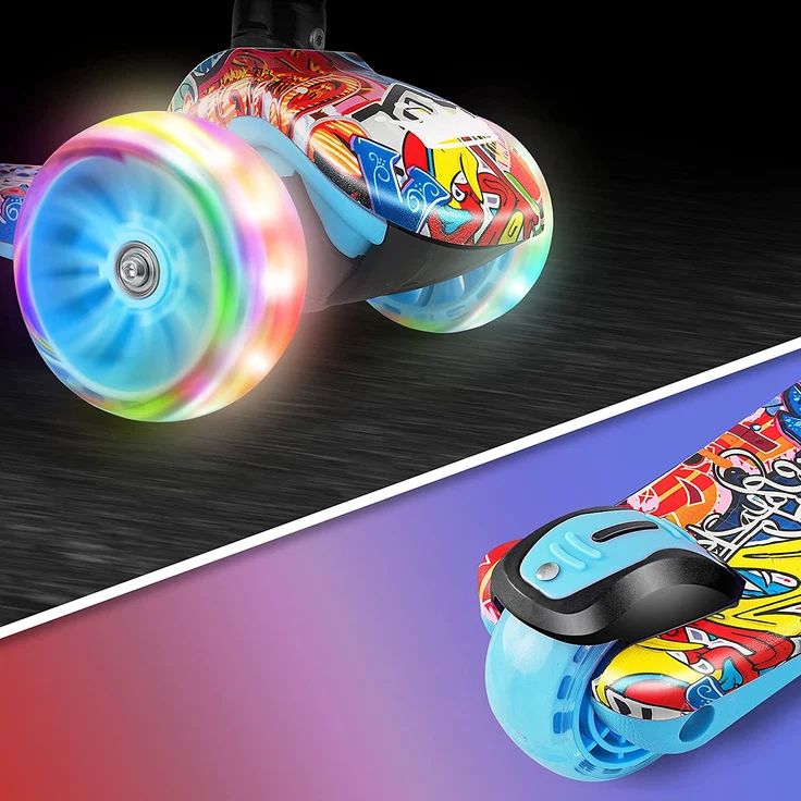 KIDIZ® Roller Kinder Scooter Pro1 Dreiradscooter mit PU LED Leuchtenden Räder Kinderroller Tret-Roller höhenverstellbarer Cityroller Kinderscooter für Kinder Jungen Mädchen ab 3-12 Jahre Graffiti – Bild 4