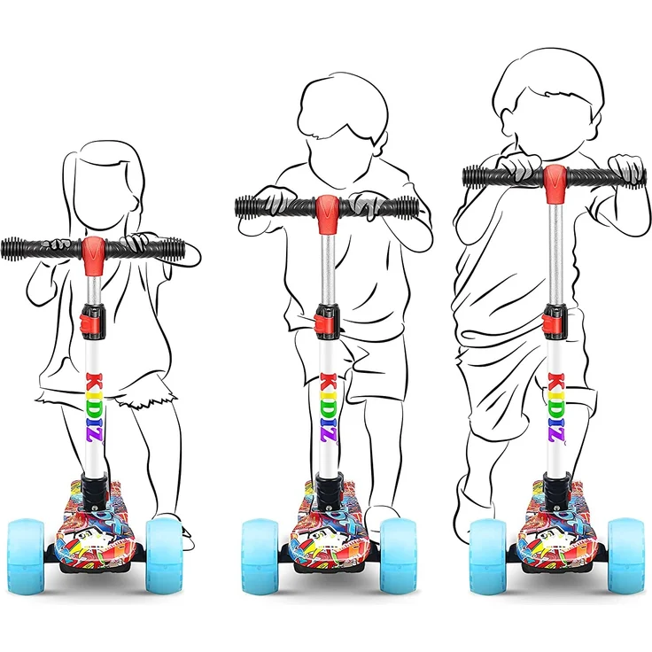KIDIZ® Roller Kinder Scooter Pro1 Dreiradscooter mit PU LED Leuchtenden Räder Kinderroller Tret-Roller höhenverstellbarer Cityroller Kinderscooter für Kinder Jungen Mädchen ab 3-12 Jahre Graffiti – Bild 5