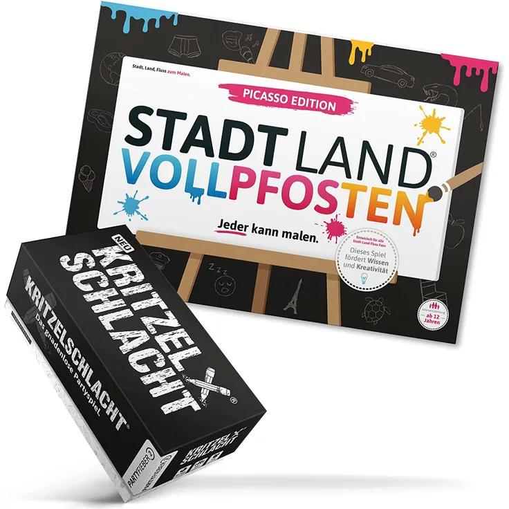 Spar-Set Pablo - PARTYFIEBER KRITZELSCHLACHT + STADT-LAND VOLLPFOSTEN PICASSO EDITION