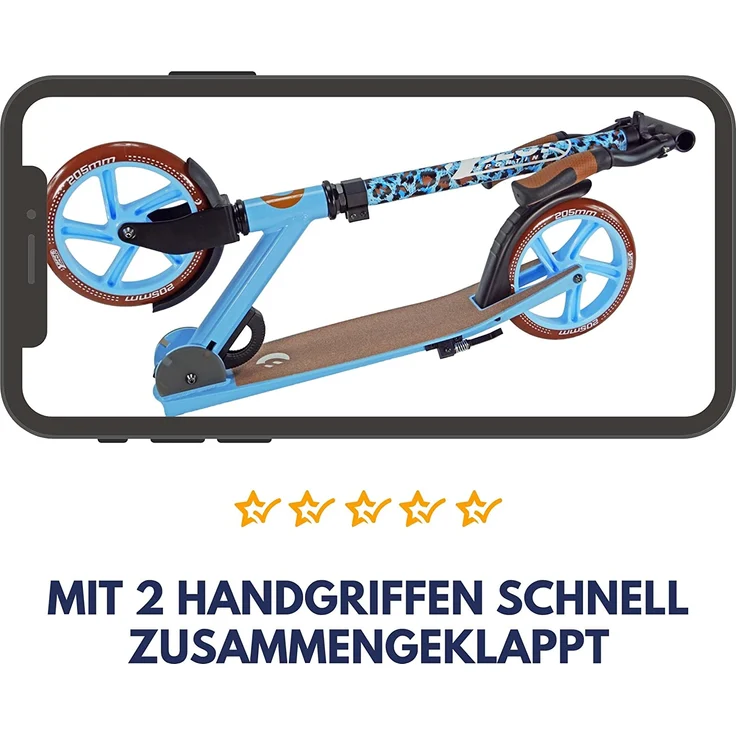 Best Sporting Scooter Leopard 205er Rolle, aus Aluminium, klappbar, Hellblau – Bild 3