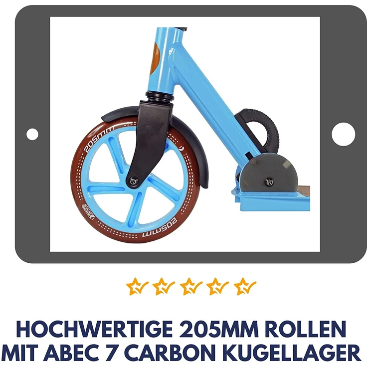 Best Sporting Scooter Leopard 205er Rolle, aus Aluminium, klappbar, Hellblau – Bild 5