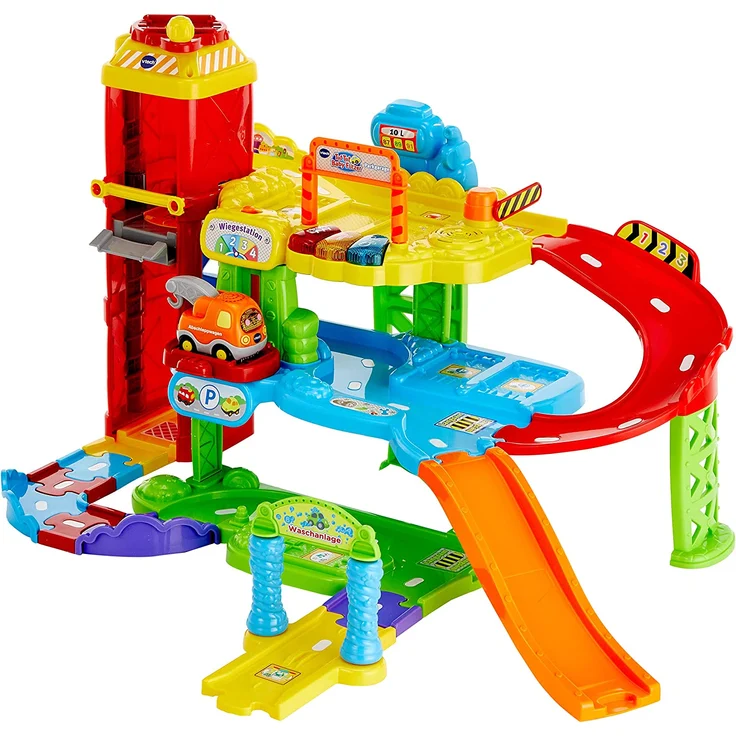 VTech Baby Flitzer - Parkgarage – Interaktives Spielzeug mit Abschleppwagen, Aufzug, Rutsche, Tankstelle u. v. m. – Für Kinder von 1-5 Jahren – Bild 5