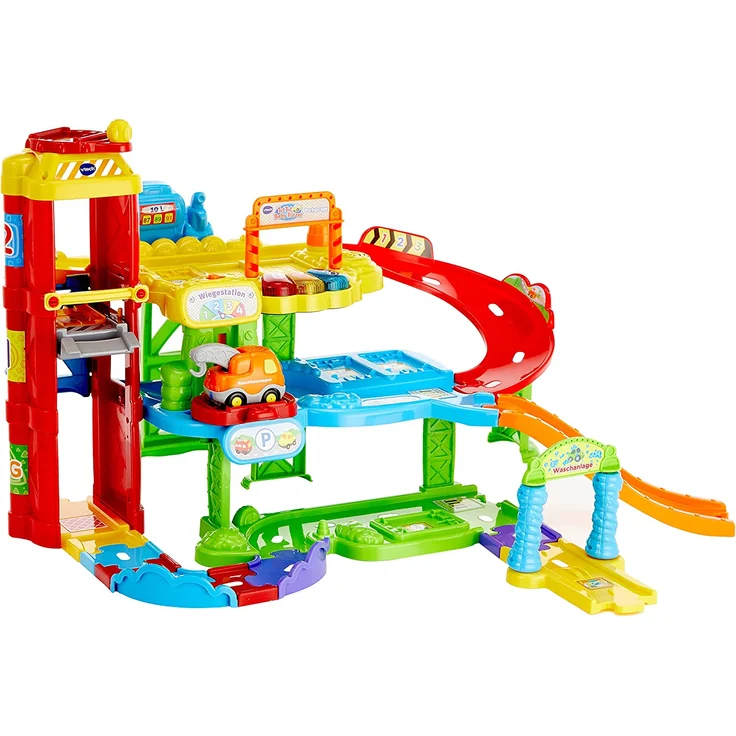 VTech Baby Flitzer - Parkgarage – Interaktives Spielzeug mit Abschleppwagen, Aufzug, Rutsche, Tankstelle u. v. m. – Für Kinder von 1-5 Jahren – Bild 3
