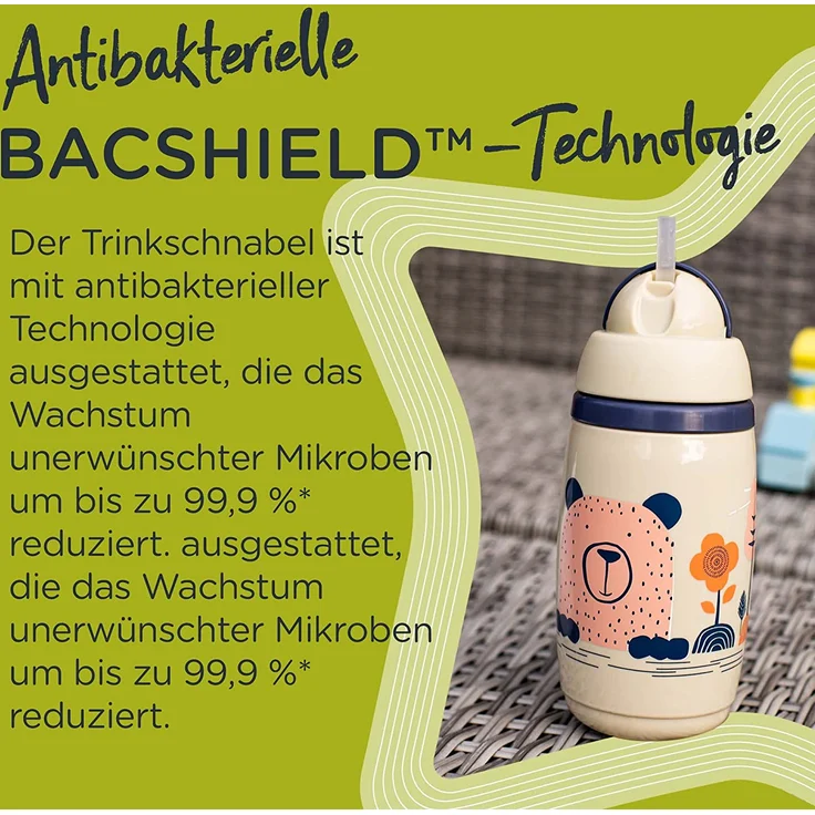 Tommee Tippee Superstar Isolierter Strohhalmbecher, 100% Auslauf- und Schüttelsichere INTELLIVALE-Technologie, Antibakterieller BACSHIELD-Technologie, 12 M. +, 266ml, 1 Stk, Rosa – Bild 4