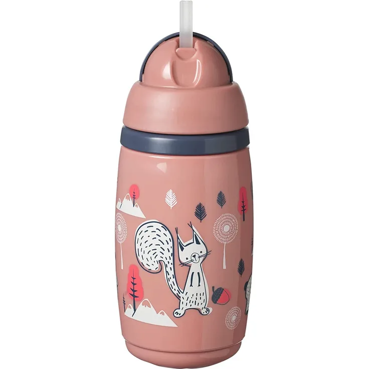 Tommee Tippee Superstar Isolierter Strohhalmbecher, 100% Auslauf- und Schüttelsichere INTELLIVALE-Technologie, Antibakterieller BACSHIELD-Technologie, 12 M. +, 266ml, 1 Stk, Rosa