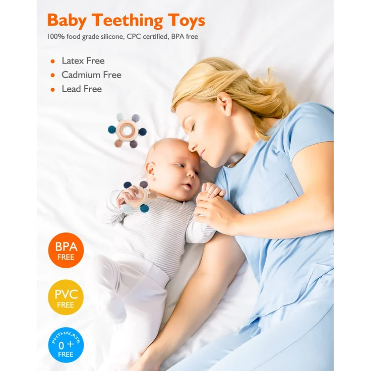 akolik Beißring für Babys, Baby Zahnen Spielzeug Beißring aus Silikon, Ruder Greifling Beißspielzeug, BPA-frei Zahnen Nursing Zubehör für 3+ Monate Babys Kleinkinder – Bild 2