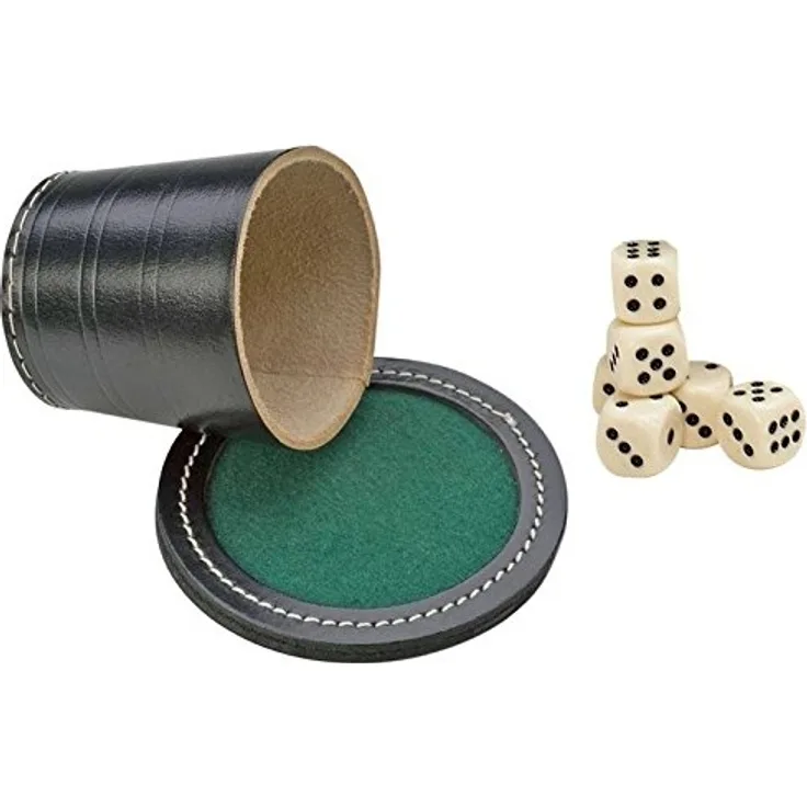 Würfelbecher Set mit Unterlage aus Leder, inkl. Würfel
