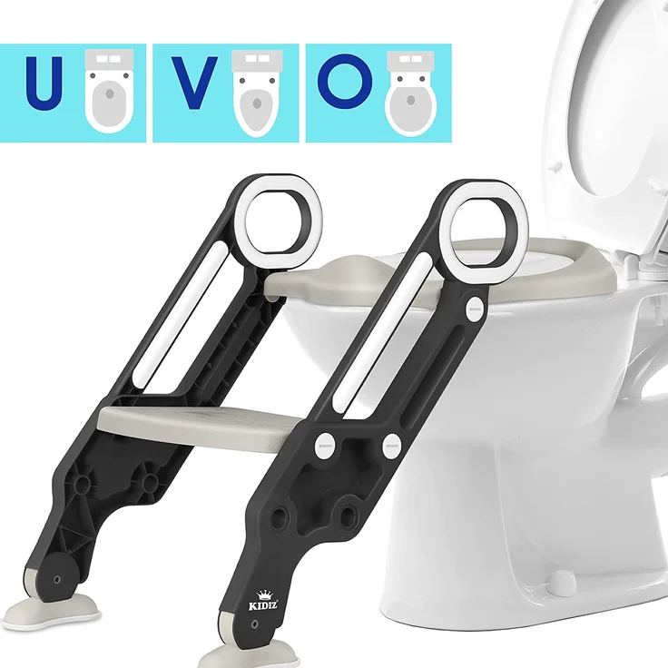 KIDIZ® Kinder Toilettensitz Toilettentrainer mit Treppe und Griffe Faltbar Kindertoilette WC Sitz Töpfchentrainer Lerntöpfchen bequemem Kissen und breiten Stufen Toilettentreppe höhenverstellbar Grau – Bild 3