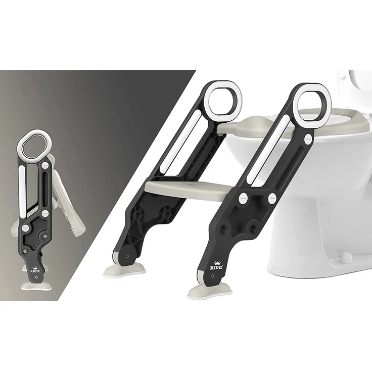 KIDIZ® Kinder Toilettensitz Toilettentrainer mit Treppe und Griffe Faltbar Kindertoilette WC Sitz Töpfchentrainer Lerntöpfchen bequemem Kissen und breiten Stufen Toilettentreppe höhenverstellbar Grau – Bild 9