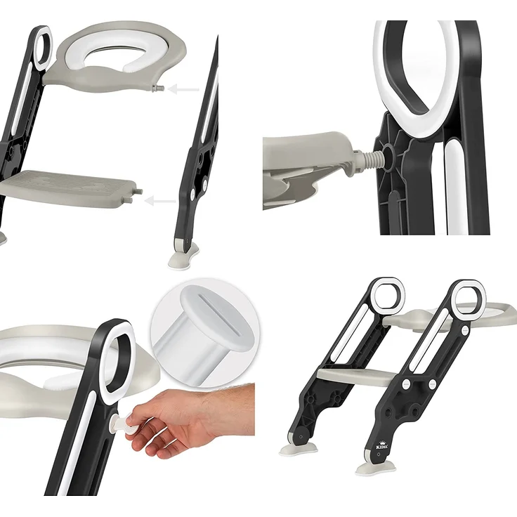 KIDIZ® Kinder Toilettensitz Toilettentrainer mit Treppe und Griffe Faltbar Kindertoilette WC Sitz Töpfchentrainer Lerntöpfchen bequemem Kissen und breiten Stufen Toilettentreppe höhenverstellbar Grau – Bild 7