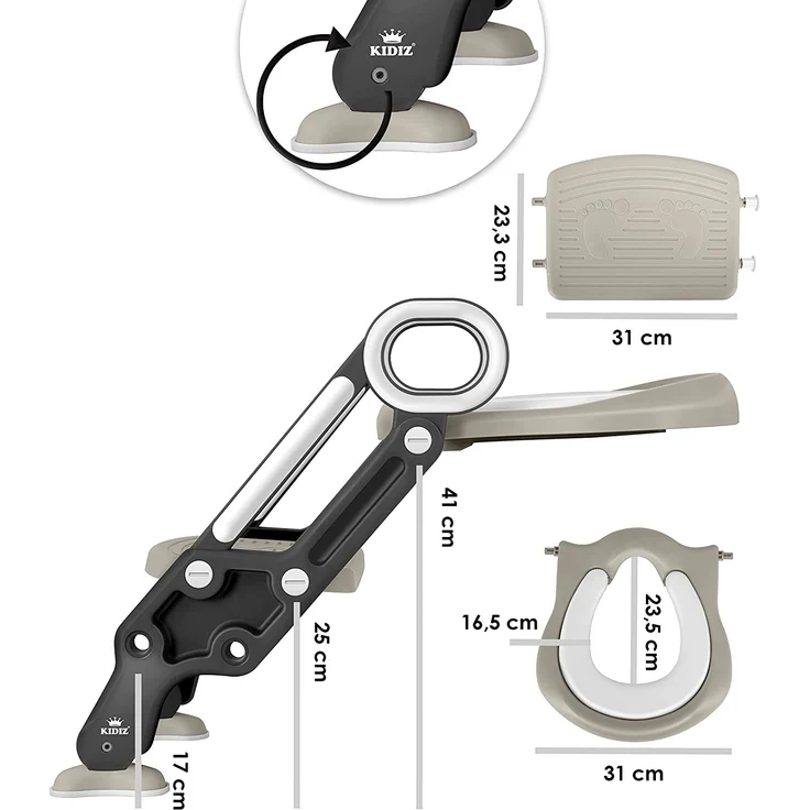 KIDIZ® Kinder Toilettensitz Toilettentrainer mit Treppe und Griffe Faltbar Kindertoilette WC Sitz Töpfchentrainer Lerntöpfchen bequemem Kissen und breiten Stufen Toilettentreppe höhenverstellbar Grau – Bild 8