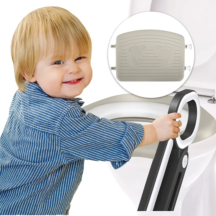 KIDIZ® Kinder Toilettensitz Toilettentrainer mit Treppe und Griffe Faltbar Kindertoilette WC Sitz Töpfchentrainer Lerntöpfchen bequemem Kissen und breiten Stufen Toilettentreppe höhenverstellbar Grau – Bild 4