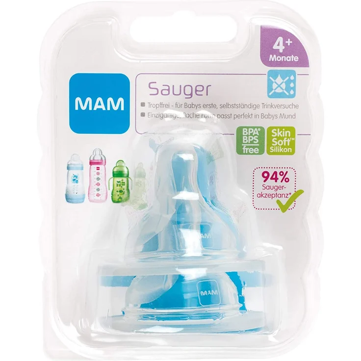 MAM Sauger Größe 4 im Doppelpack, Flaschensauger (Durchflussrate schnell und tropffrei), weicher Trinksauger passend für alle MAM Flaschen/Trainer, ab 4+ Monate – Bild 3