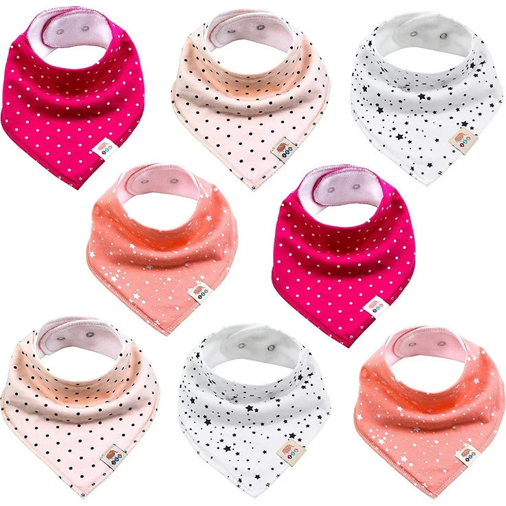 Baby Dreieckstücher 8 Stück Halstuch süße unisex aus Baumwolle mit verstellbaren Druckknöpfen Spucktuch Lätzchen für Kleinkinder Jungen und Mädchen (Set Mädchen) – Bild 1