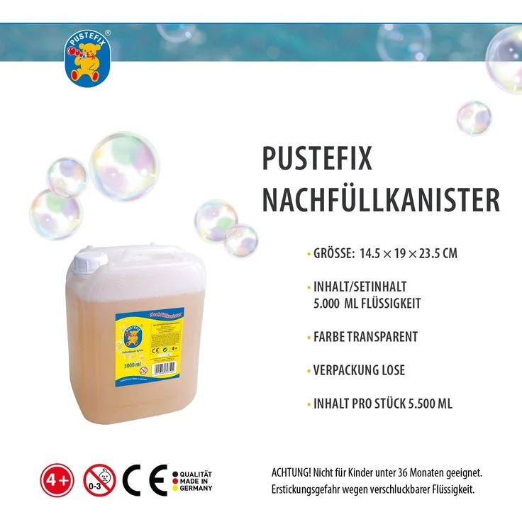 Pustefix Nachfüllkanister I 5 l Seifenblasenflüssigkeit I Bunte Bubbles Made in Germany I Seifenblasen für Hochzeit, Kindergeburtstag, Sommerfest I Bunte Seifenblasen für Kinder & Erwachsene – Bild 4