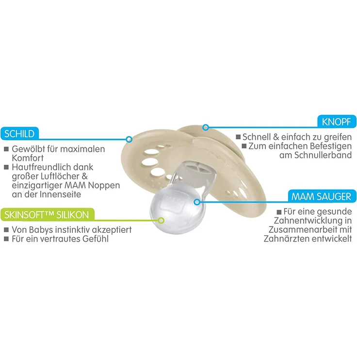 MAM Original Silikon Schnuller im 2er-Set, besonders sanfter Schnuller, Baby Schnuller aus speziellem MAM SkinSoft Silikon mit Schnullerbox, 16+ Monate, grau – Bild 6