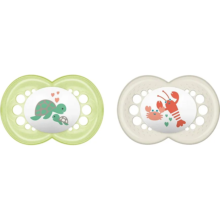 MAM Original Silikon Schnuller im 2er-Set, besonders sanfter Schnuller, Baby Schnuller aus speziellem MAM SkinSoft Silikon mit Schnullerbox, 16+ Monate, grau