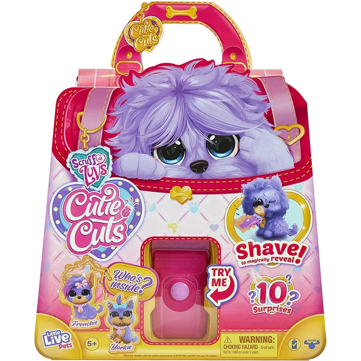 Little Live Pets 30147 Scruff-a-Luvs Cutie Cuts, Überraschungshündchen aus super weichem Plüsch: Rasiere, wasche und Style Dein Plüschtier mit insgesamt 10 Überraschungen,lila