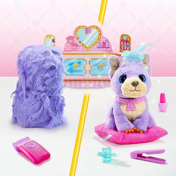Little Live Pets 30147 Scruff-a-Luvs Cutie Cuts, Überraschungshündchen aus super weichem Plüsch: Rasiere, wasche und Style Dein Plüschtier mit insgesamt 10 Überraschungen,lila – Bild 2