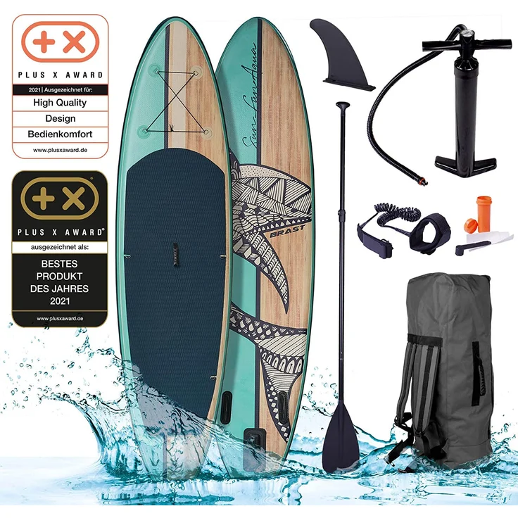BRAST SUP Board Shark Aufblasbares Stand up Paddle Set 320cm Natural incl. Zubehör Fußschlaufe Paddel Pumpe Rucksack – Bild 7
