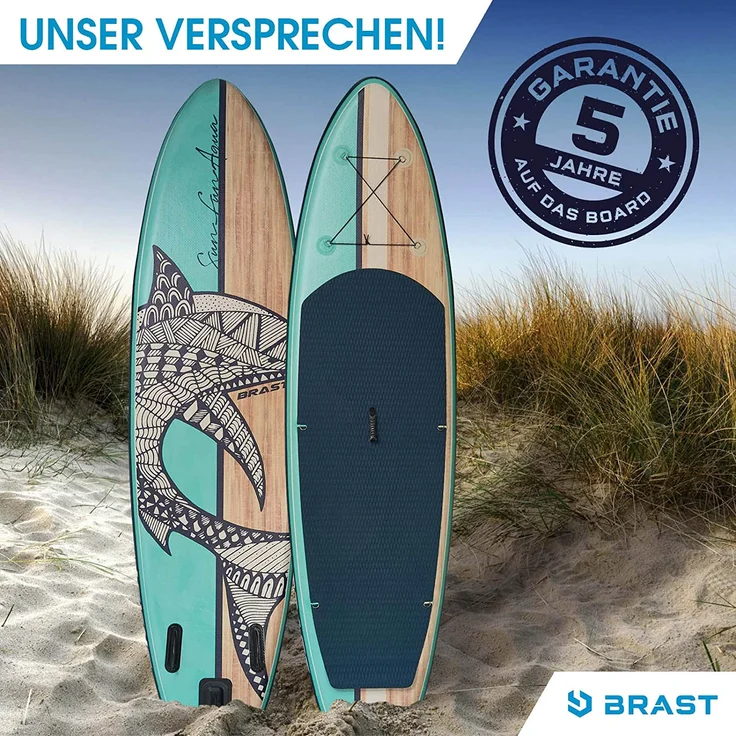 BRAST SUP Board Shark Aufblasbares Stand up Paddle Set 320cm Natural incl. Zubehör Fußschlaufe Paddel Pumpe Rucksack – Bild 2