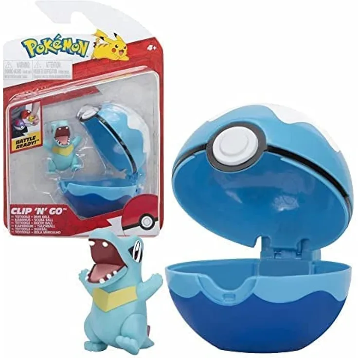 Pokémon PKW2651 - Clip and Go Pokéball - Karnimani & Tauchball, offizieller Pokéball mit beweglicher 5 cm Figur