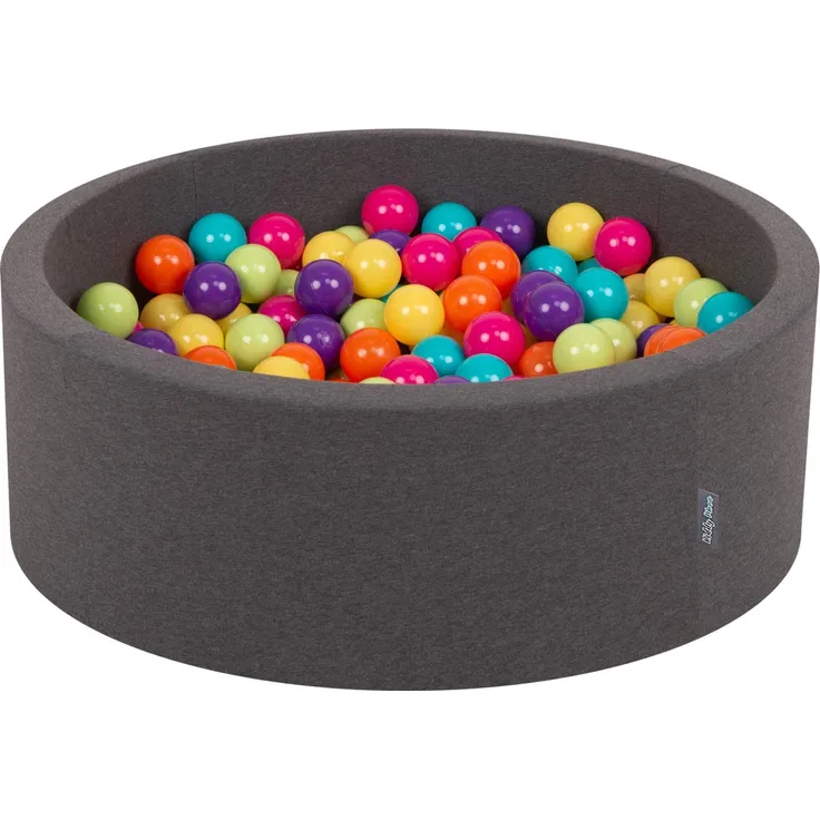 KiddyMoon Bällebad 90X30cm/200 Bälle ∅ 7Cm Bällepool Mit Bunten Bällen Für Babys Kinder Rund, Grau:Hellgrün/Gelb/Türkis/Orange/Dunkelpink/Violet