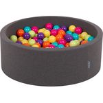 KiddyMoon Bällebad 90X30cm/200 Bälle ∅ 7Cm Bällepool Mit Bunten Bällen Für Babys Kinder Rund, Grau:Hellgrün/Gelb/Türkis/Orange/Dunkelpink/Violet