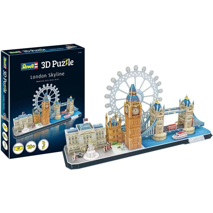 Revell 3D Puzzle 00140 Skyline mit Buckingham Palace, London-Eye, Tower Bridge und Big Ben Die Welt in 3D entdecken, Bastelspass für Jung und Alt, farbig