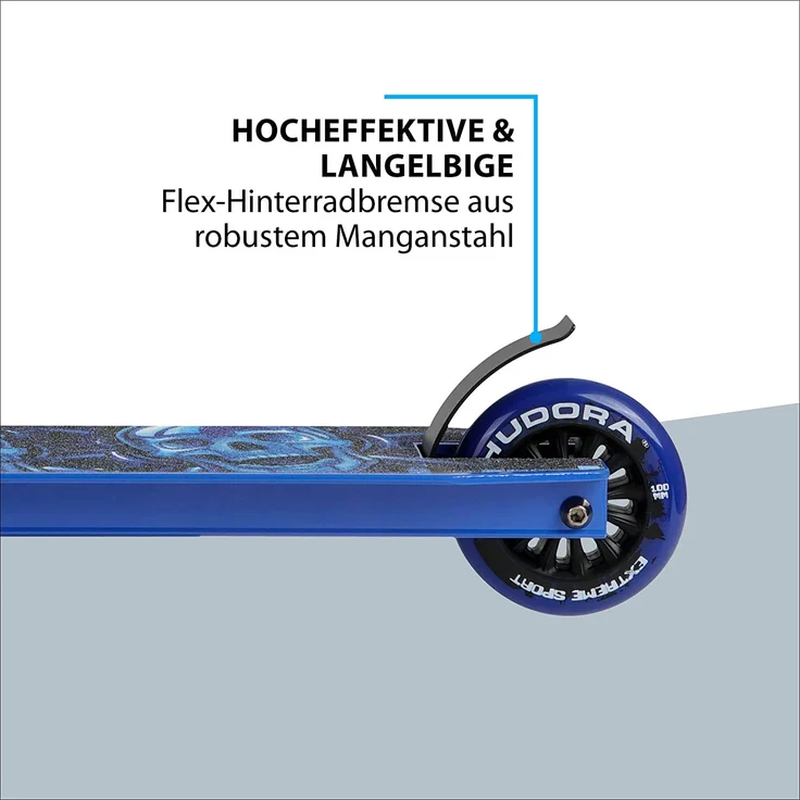 HUDORA 14025 'Stunt-Scooter XQ-12' Scooter, ab 8 Jahren, Lenkerhöhe ca. 82,5 cm, 360° Lenkung, High-Rebound Rollen, max. belastbar bis 100 kg, blau/schwarz – Bild 7