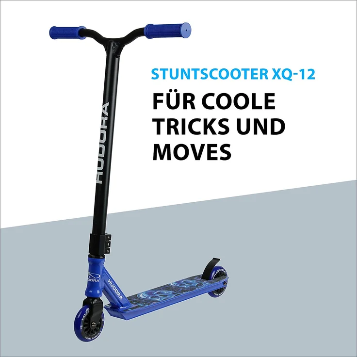 HUDORA 14025 'Stunt-Scooter XQ-12' Scooter, ab 8 Jahren, Lenkerhöhe ca. 82,5 cm, 360° Lenkung, High-Rebound Rollen, max. belastbar bis 100 kg, blau/schwarz – Bild 2