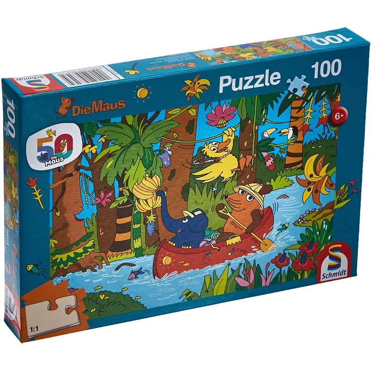 Schmidt Spiele Puzzle 56313 Die Maus, Im Dschungel, 100 Teile Kinderpuzzle, bunt – Bild 1