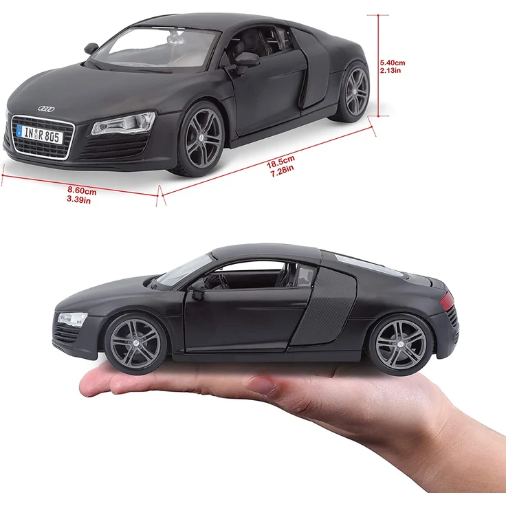 Maisto Audi R8: Originalgetreues Modellauto mit Türen und Kofferraum zum Öffnen,Maßstab 1:24, Fertigmodell, 20 cm, schwarz (531281M) – Bild 6