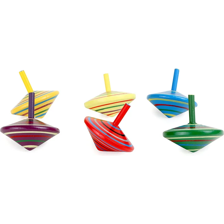 small foot 1730 Kreisel aus Holz, sechs Stück mit bunten Bemalungen und Mustern, Farbeffekt beim Drehen, ab 3 Jahren – Bild 2