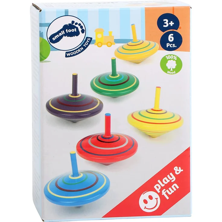 small foot 1730 Kreisel aus Holz, sechs Stück mit bunten Bemalungen und Mustern, Farbeffekt beim Drehen, ab 3 Jahren – Bild 7